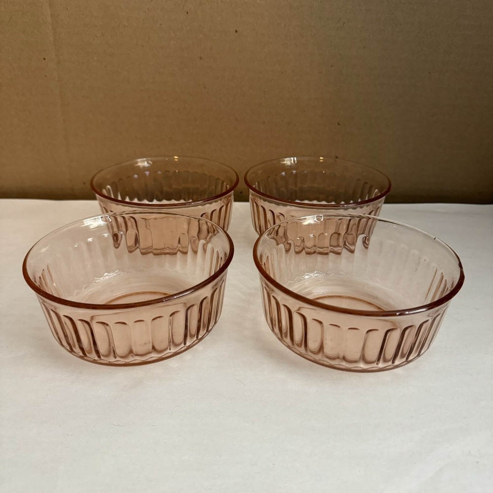 Mexico ForteCrisa Pink Depression Glass‎ Ribbed Bowl Set of 4